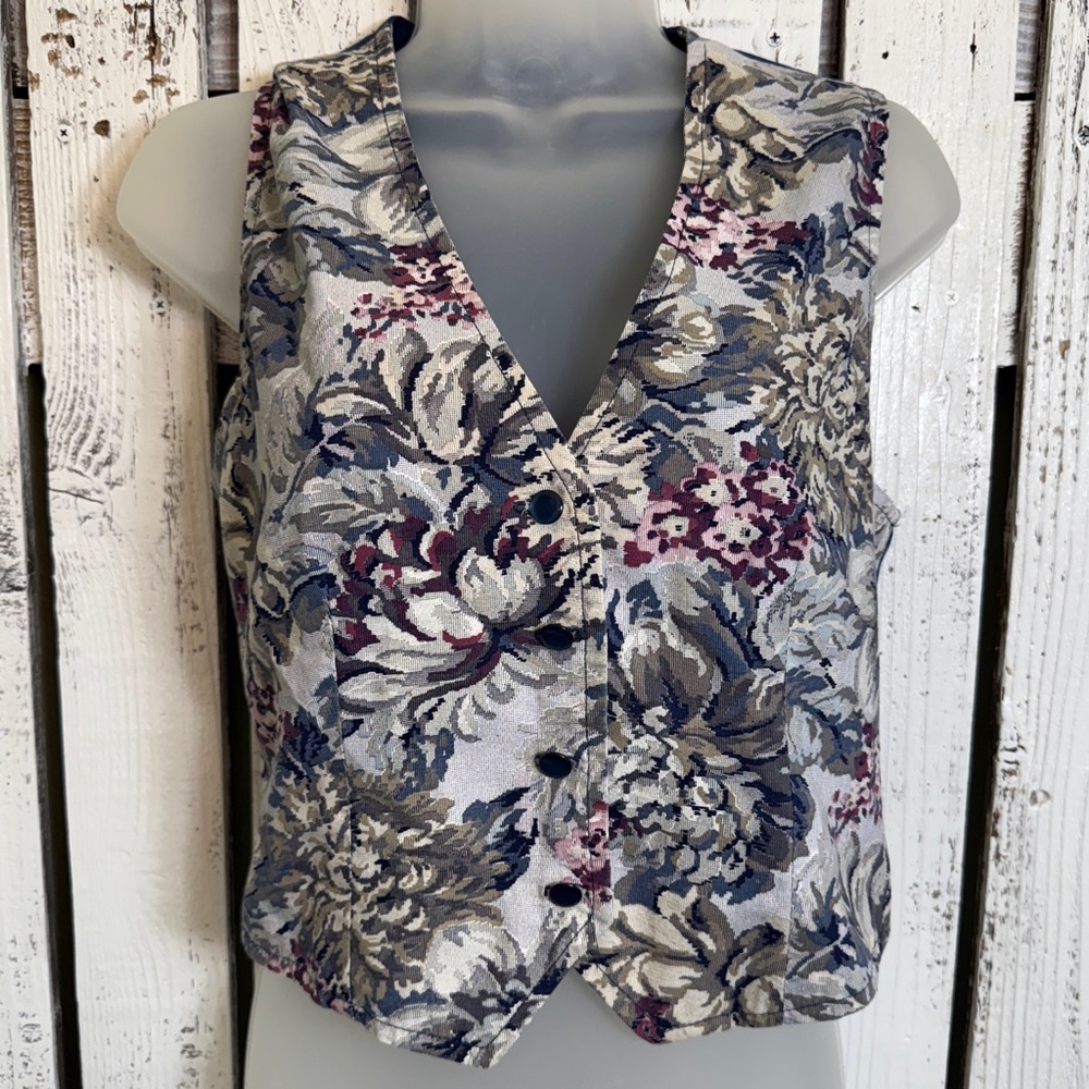 Vintage 90s Handmade Vest Women’s Size Small Floral Print‎ Button Front Granny